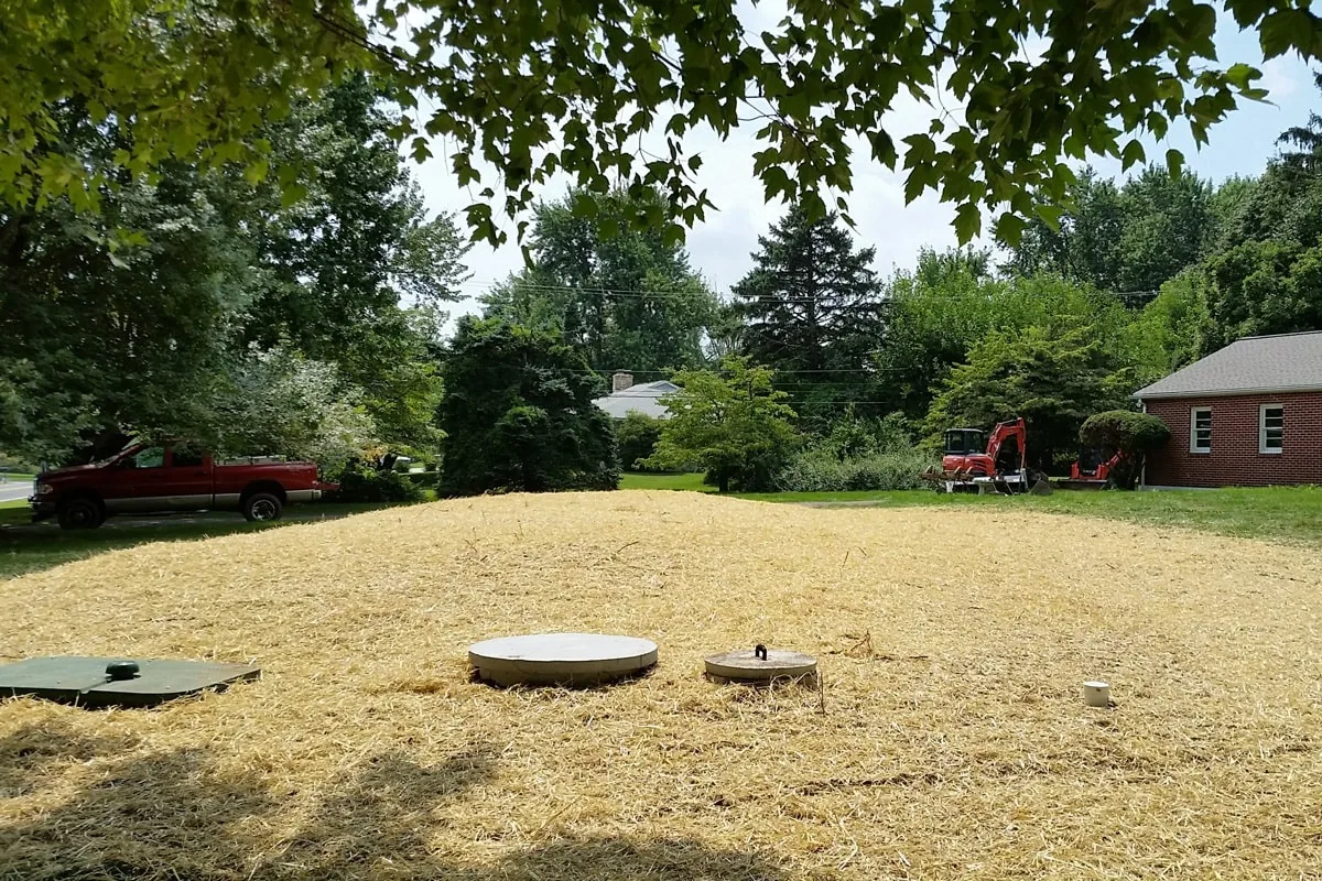Finished septic job graded and strawed for seed
